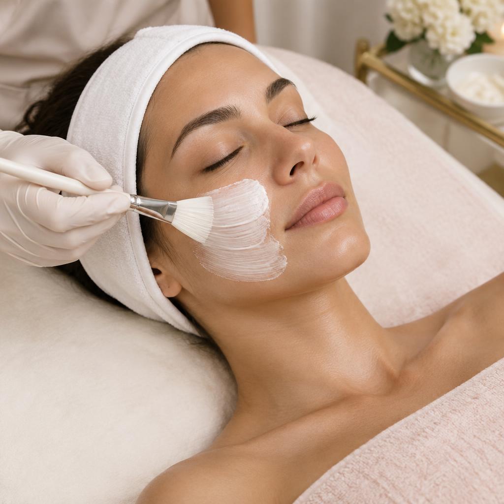 Illustrative facial treatment with a gentle brush application